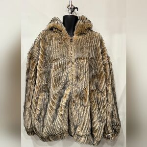 Vintage Hind Unisex 3/4 Long Artificial Fox Fur Coat With Hoodie/ NWOT